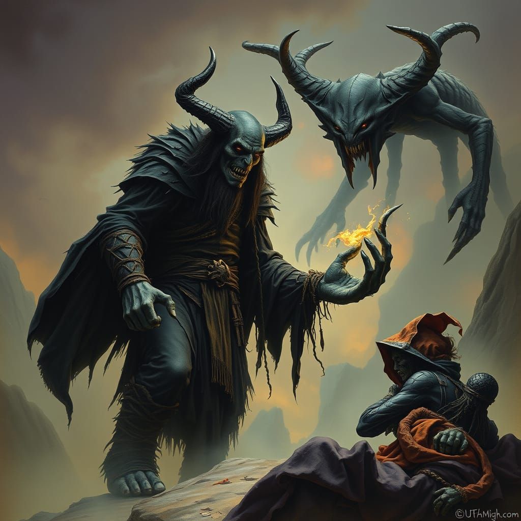Orc Warlock's Dark Pact in Haunting Fantasy Art