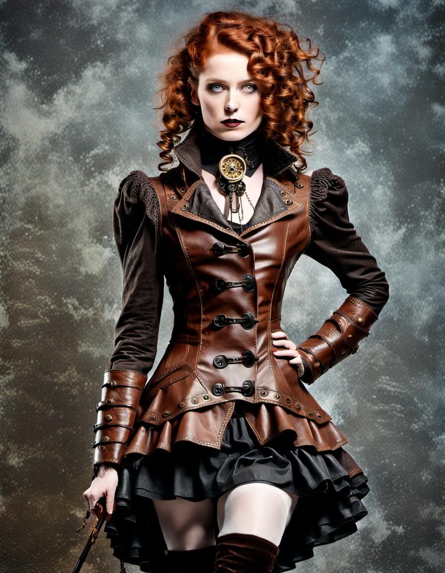 Steampunk Redhead in Leather Outfit
