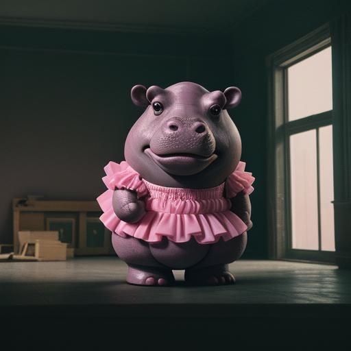 Hippo in Pink Tutu: Cinematic Film Still