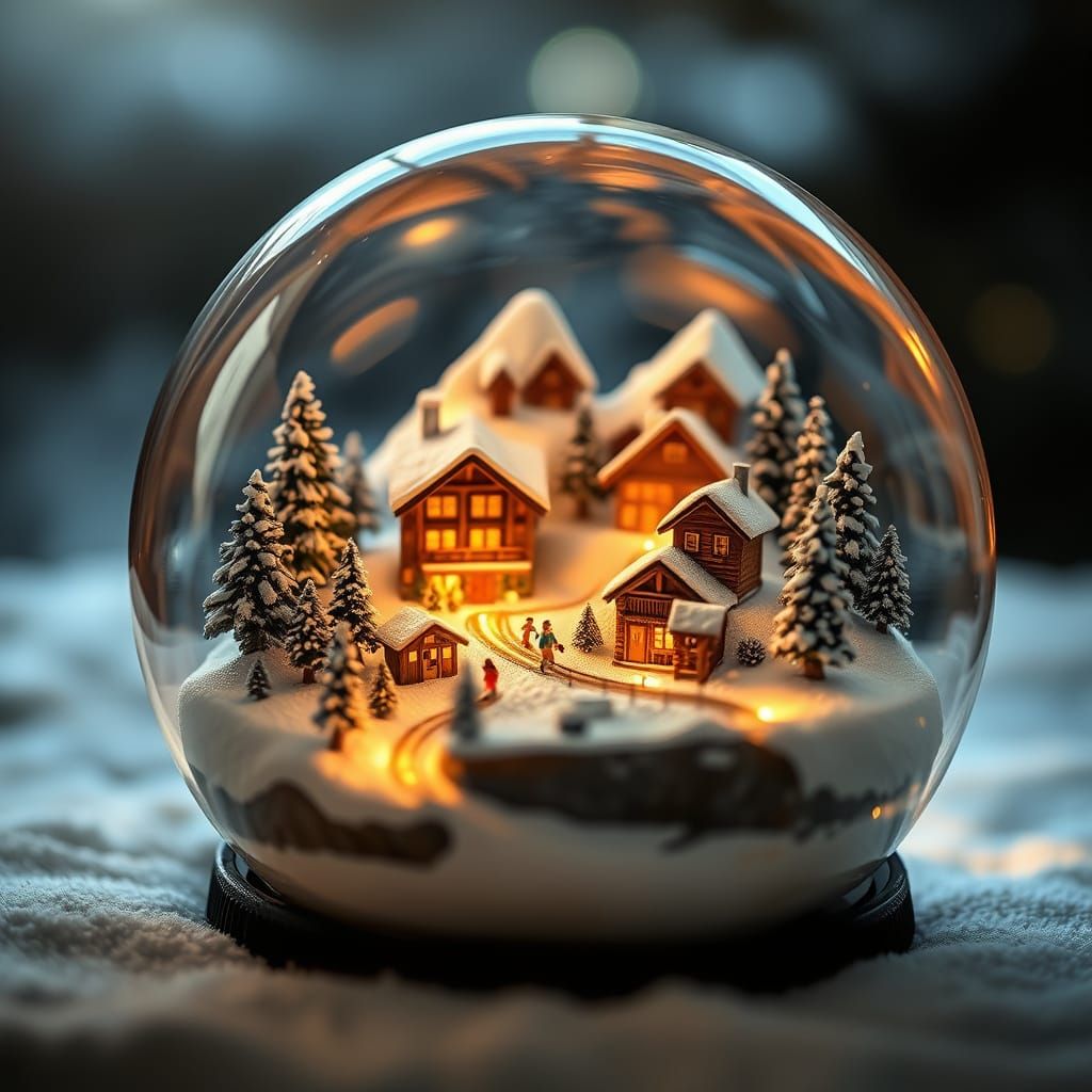 Miniature Alpine Village in Snow Globe