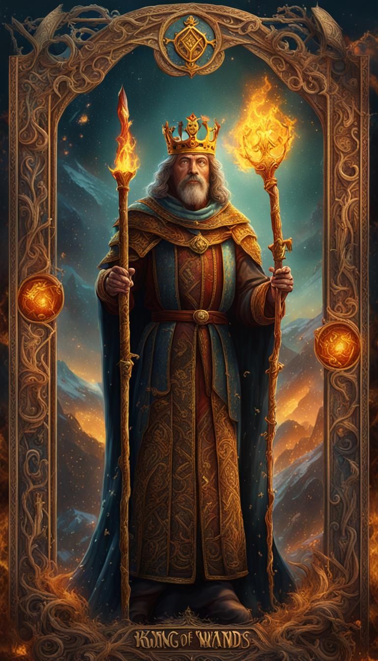 King of Wands Tarot Card in Medieval Style