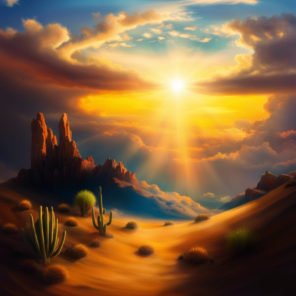 Dramatic Desert Sunset Over Rocky Badlands