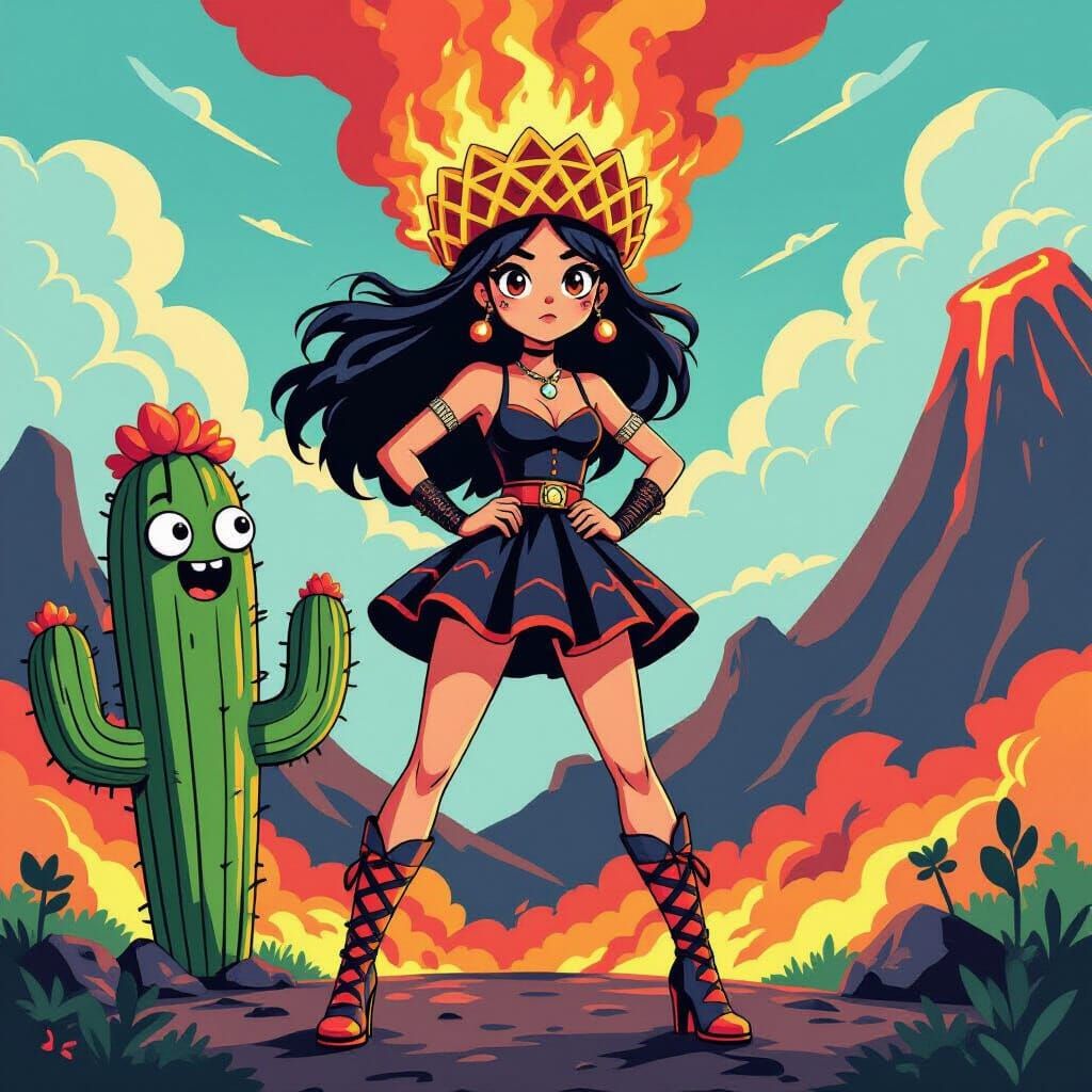 Mimi Defends Her Volcano Husband in Anime Art Style