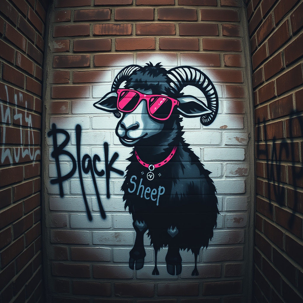 Punk Black Sheep Graffiti Art in Alleyway