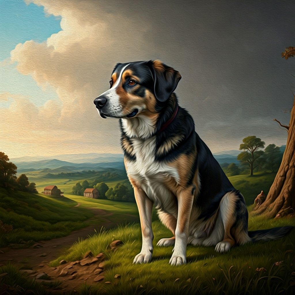 Romantic Pastoral Painting of Farm Dog