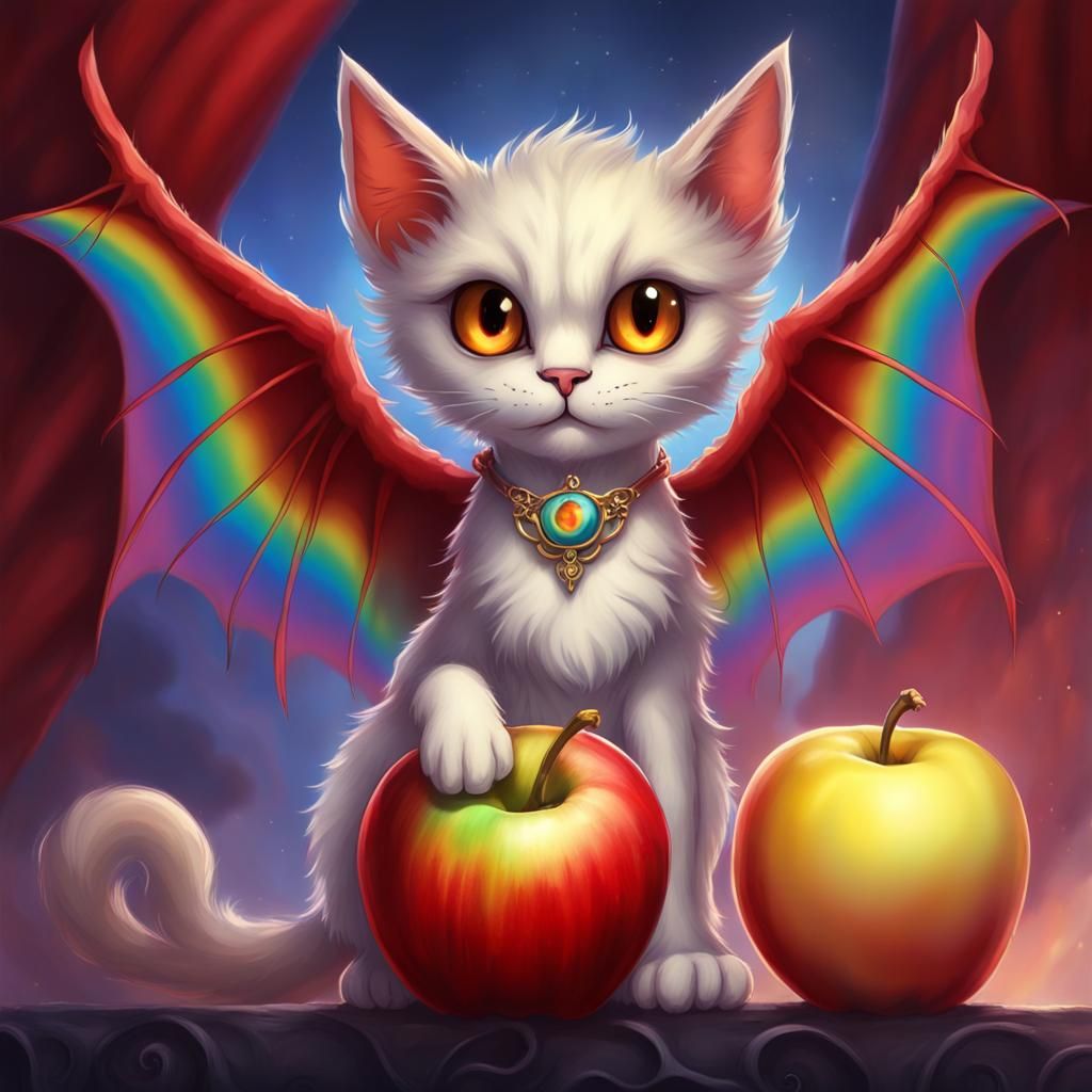 Demonic Vampire Cat Ascending into Rainbow Mist