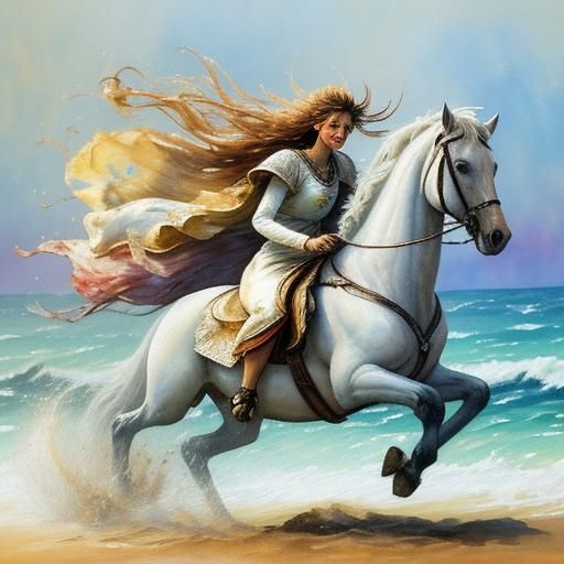 Healing Hands and Galloping Horse in Spiritual Watercolor