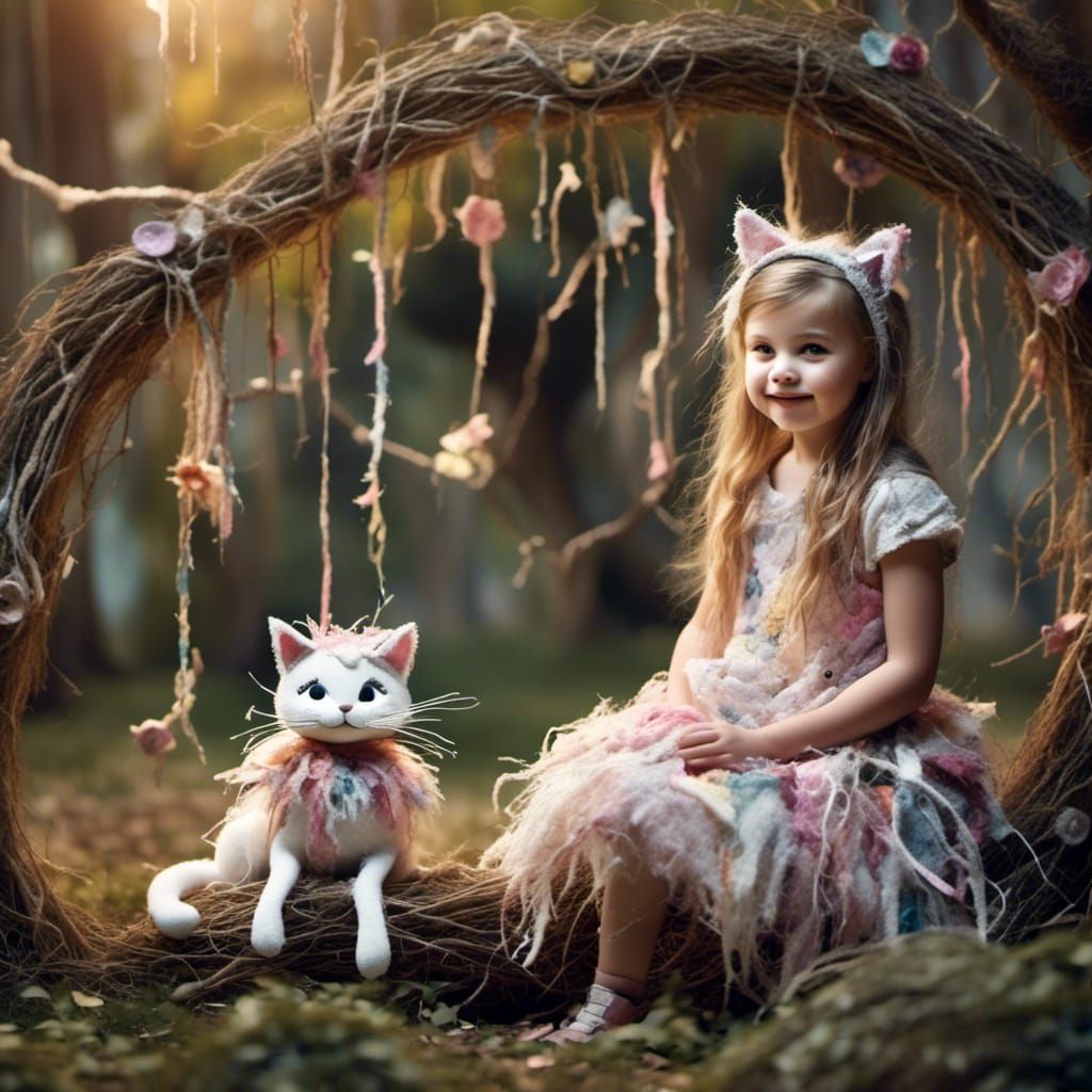 Girl in Cat Costume in Sunlit Garden