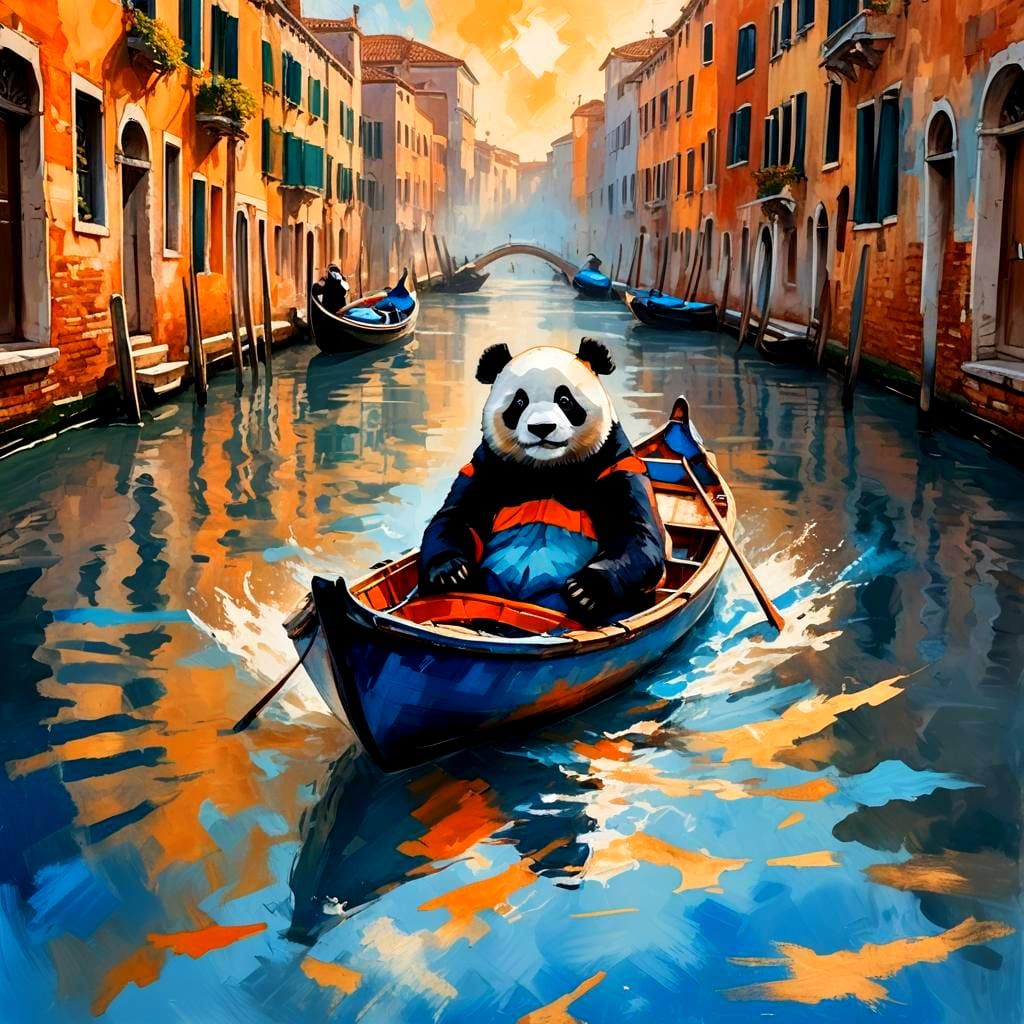Panda in Venice Gondola Abstract Art