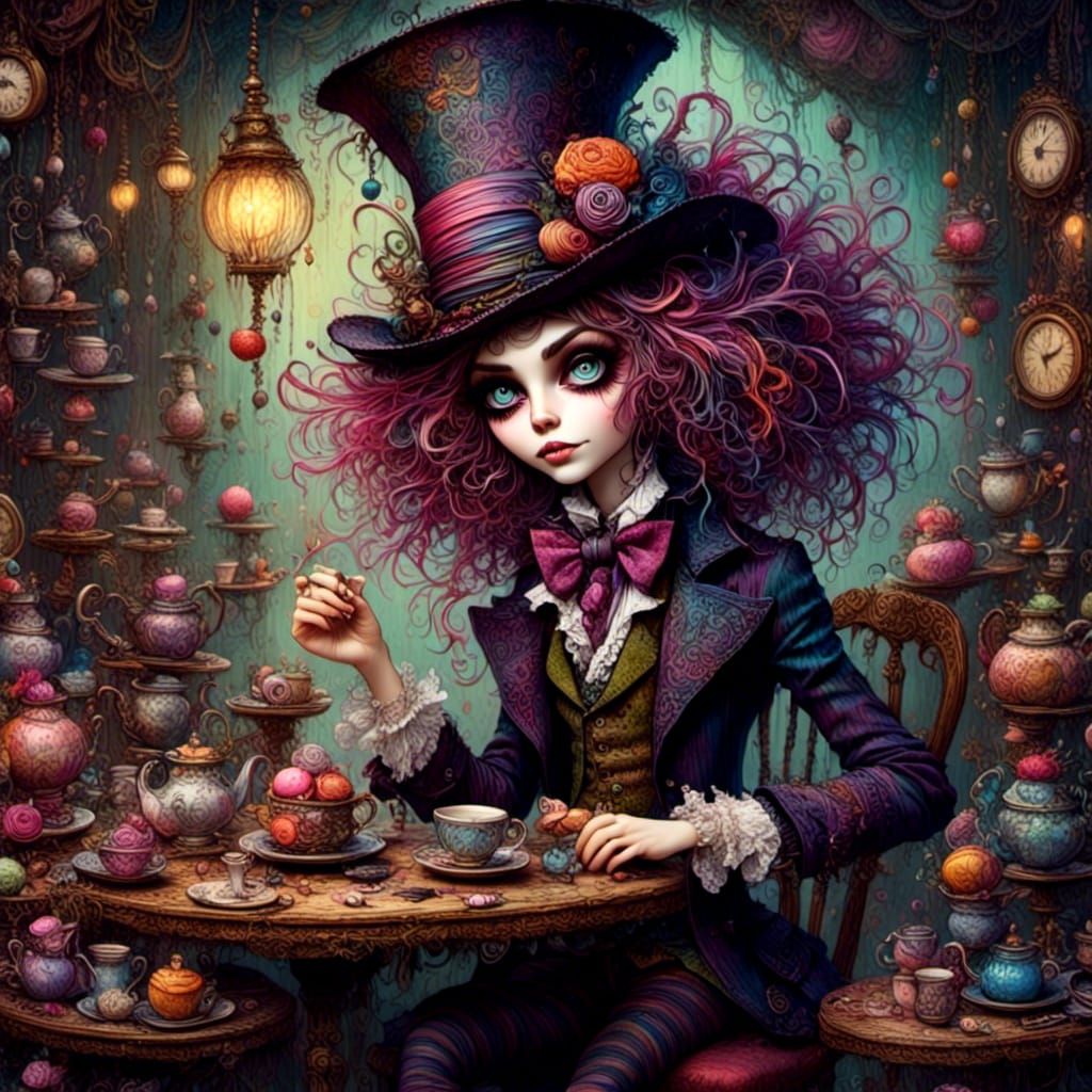 Mad Hatter Tea Party in Dark Whimsy Style