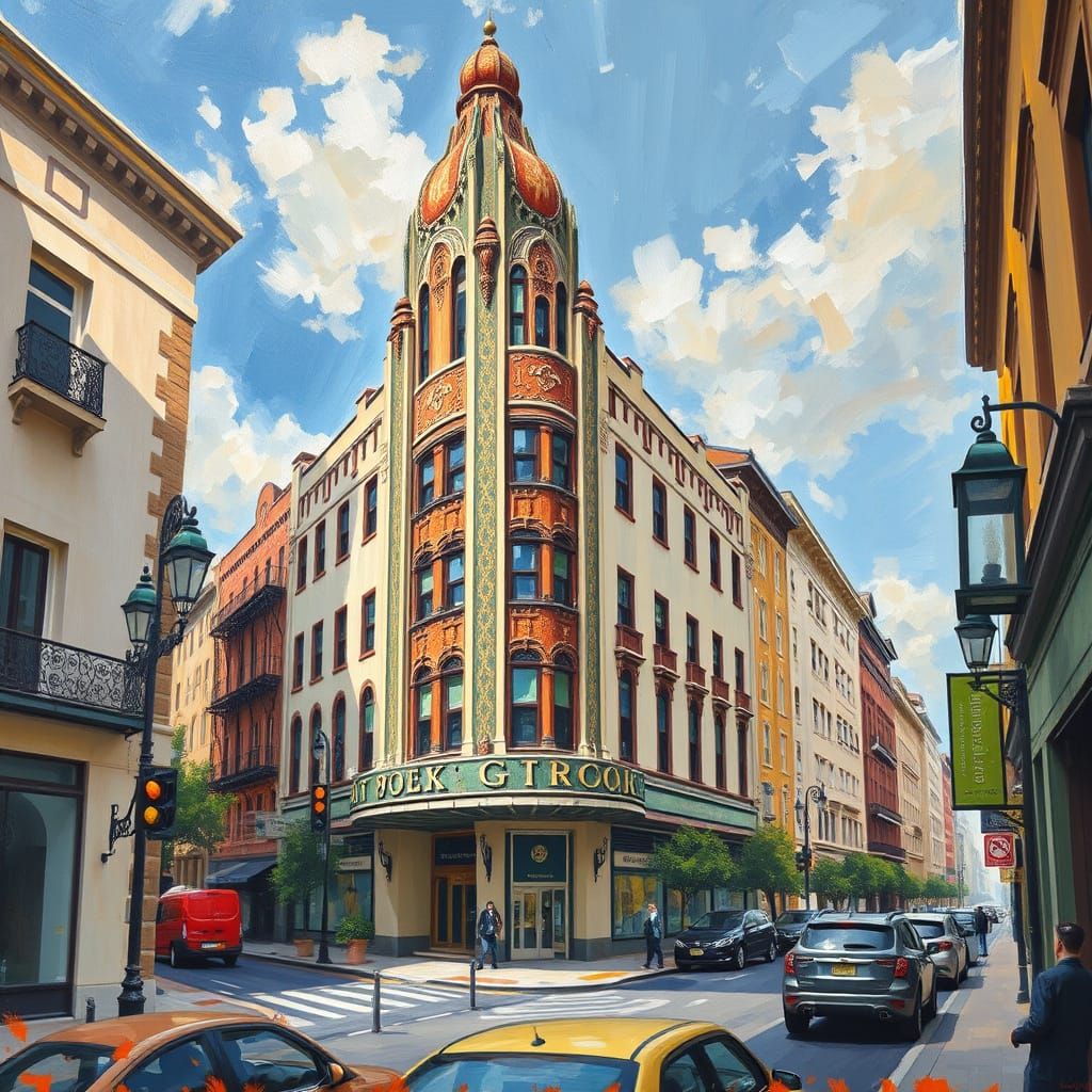 Glamorous Art Deco Cityscape in Expressionist Style