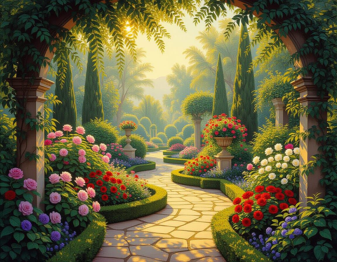 Renaissance Garden of Paradise in Golden Light