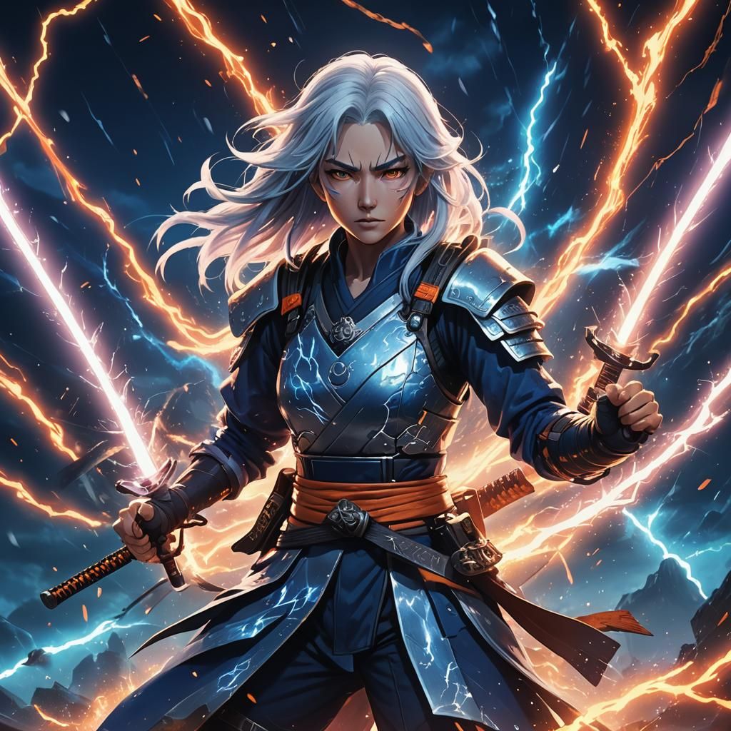 Electric Samurai Woman in Anime Style