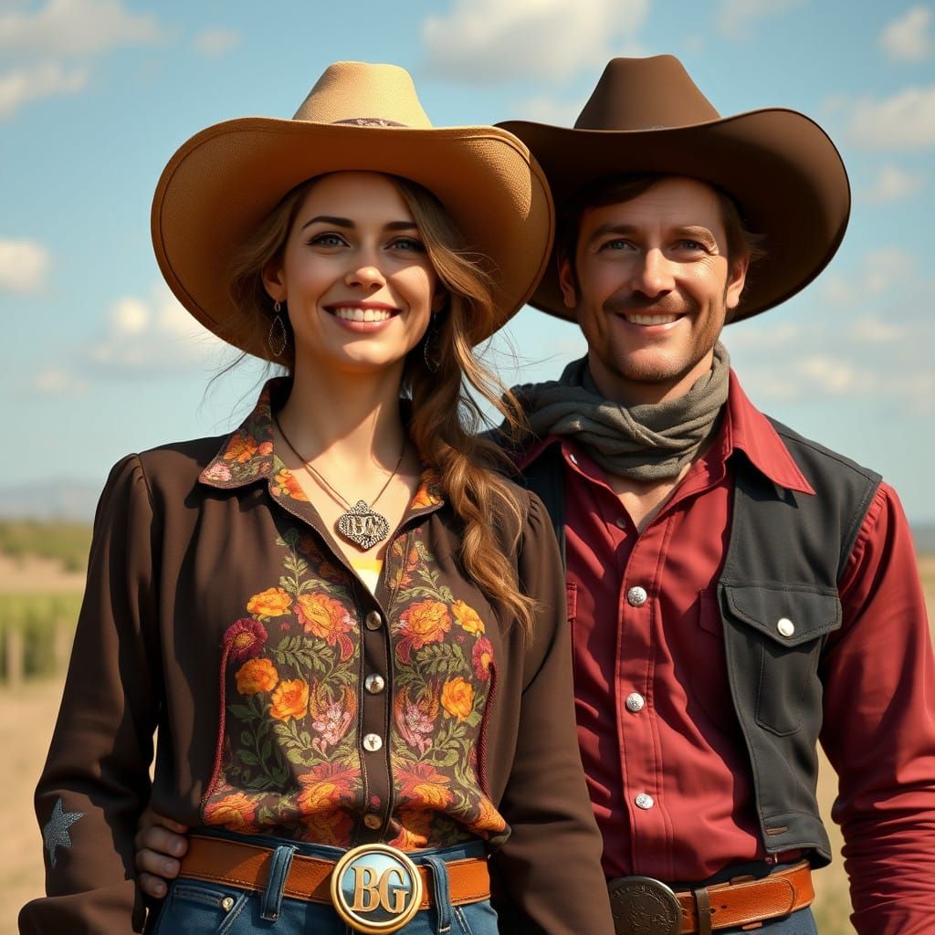 Breathtaking Cowgirl Portrait in Vibrant Colors, Inspired by...