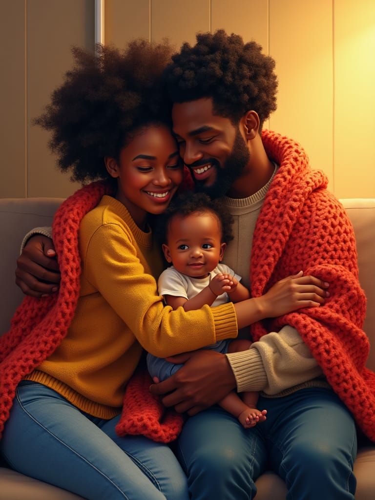 Cozy Family Portrait in Expressive Figurative Style