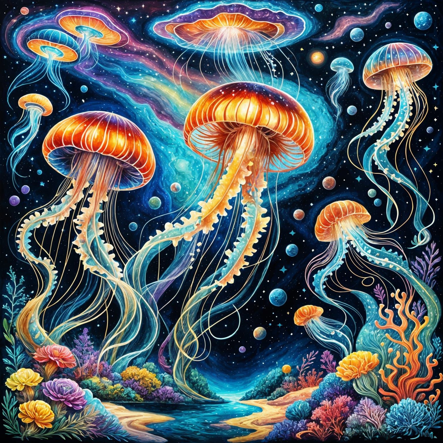 Cosmic Galaxy Aquarium Holographic Illustration