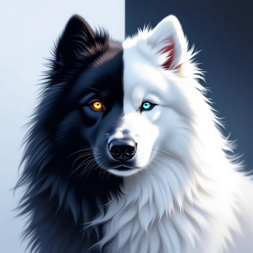 Samoyed Portrait: Duality in Light and Shadow