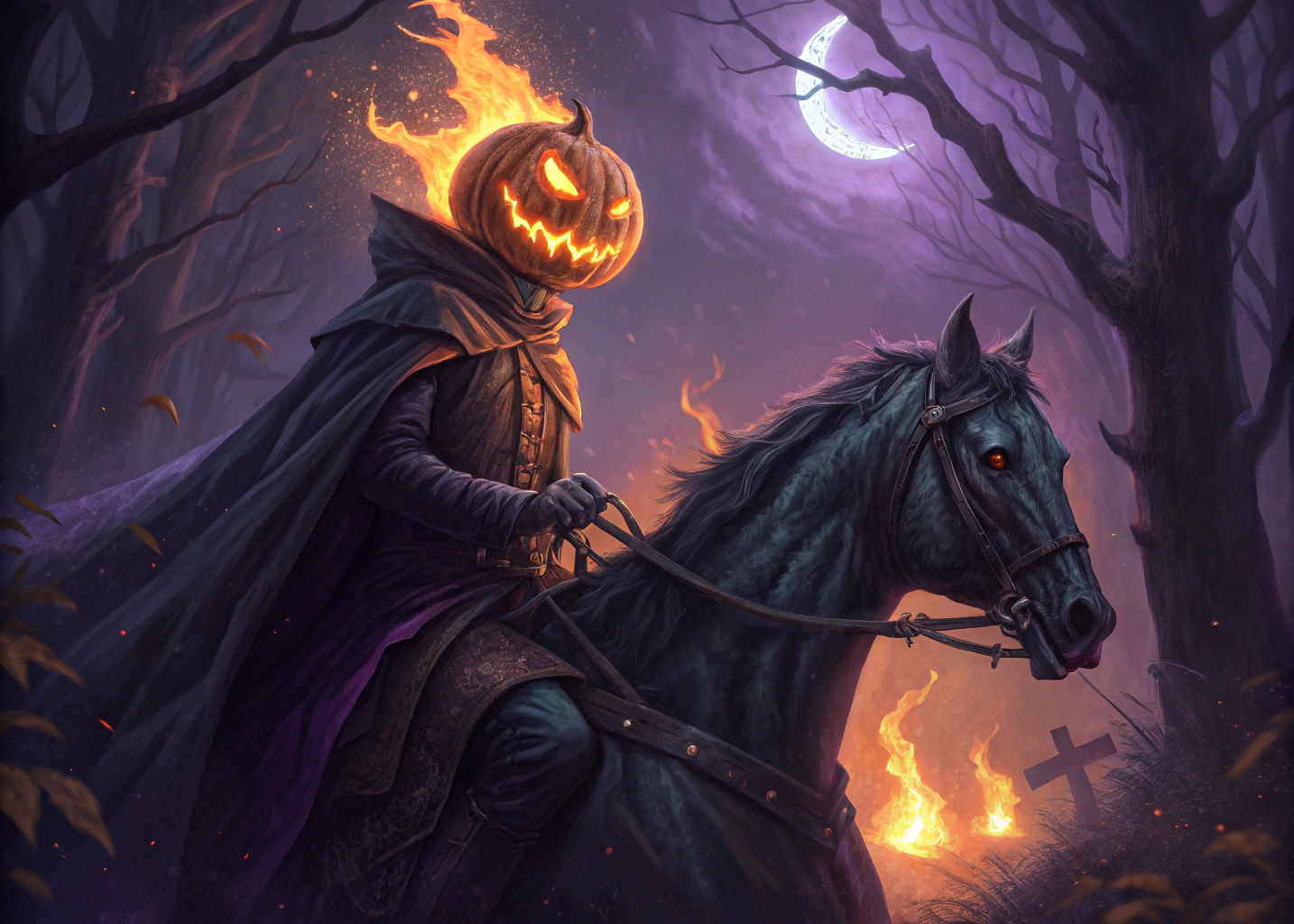 Creepy Headless Horseman with Jack-o'-Lantern, Dark Fantasy ...