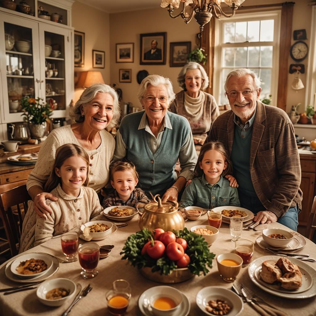Nostalgic Family Portrait in Norman Rockwell Style