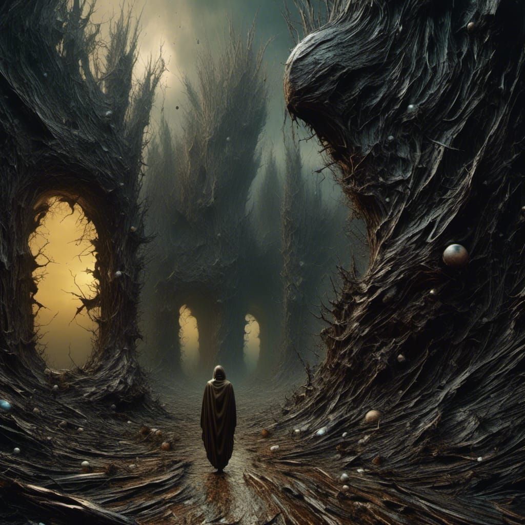 a hyperrealistic portrait of a mind and its fractured reality, dark details and designed <lora:Fracture:1.0>