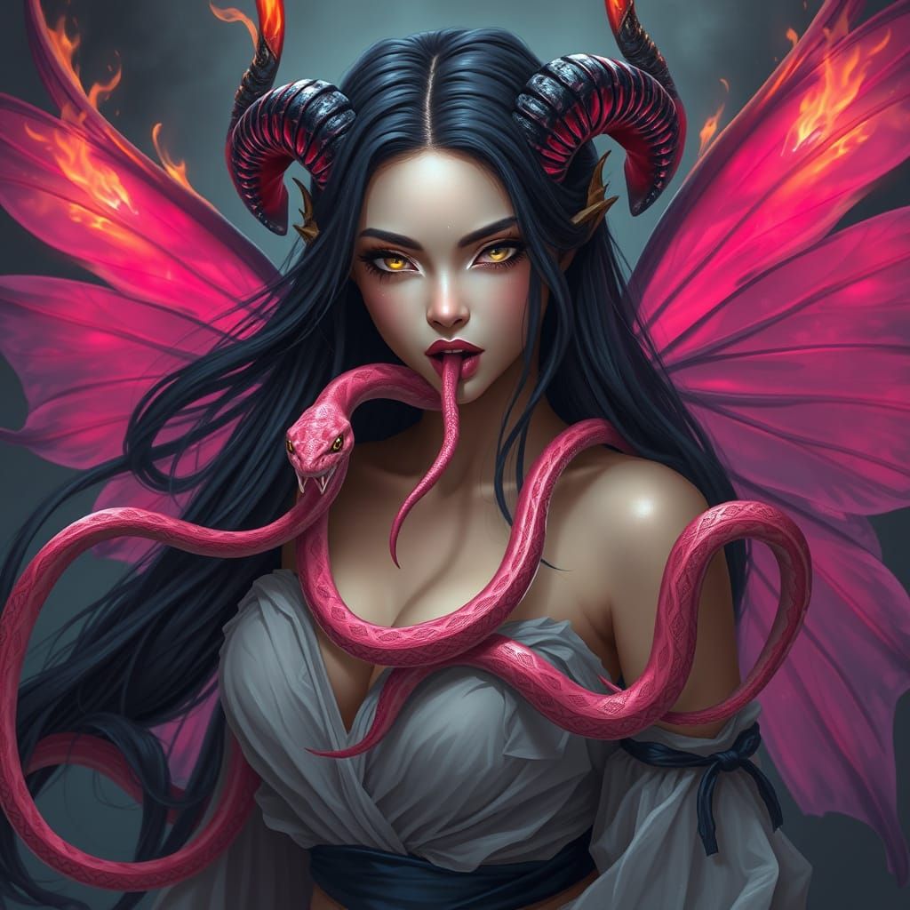 Fantasy Woman with Snakes and Butterfly Wings