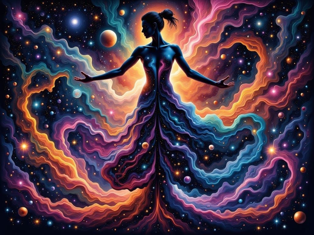 Galactic Flamenco Dancer in Luminous Iridescent Style