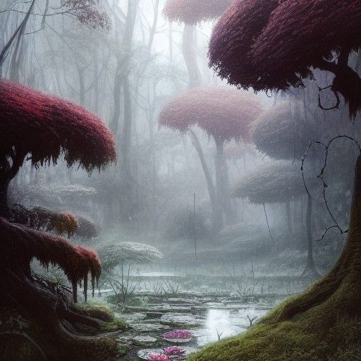 Ancient Tree in Forest Clearing Digital Illustration