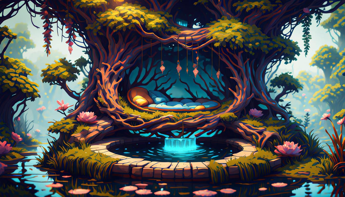 Luxurious Bird Nest Lounge in Pixel Art Style