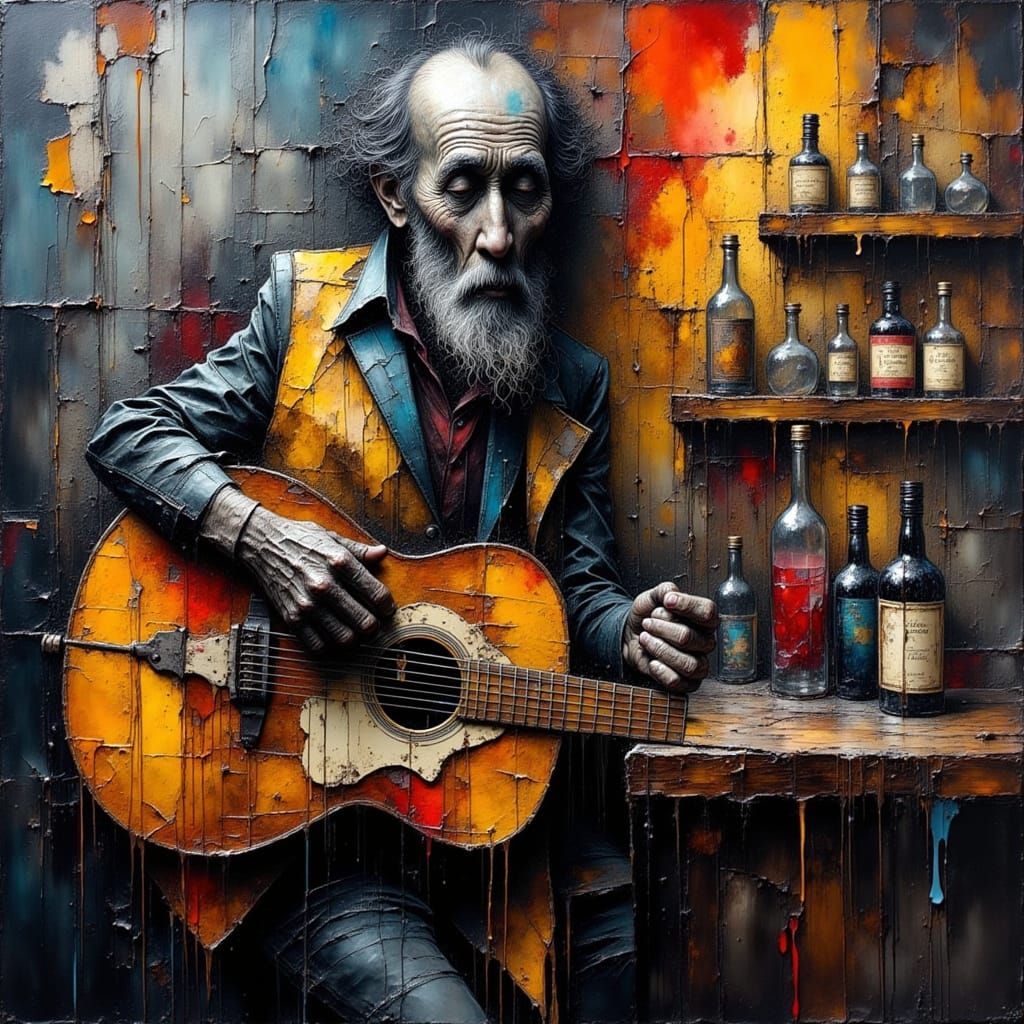 Abstract Expressionist Blues Singer in Smoky Bar