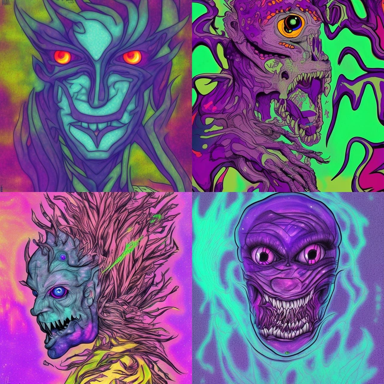 Three-Eyed Monster in Holographic Astral Illustration