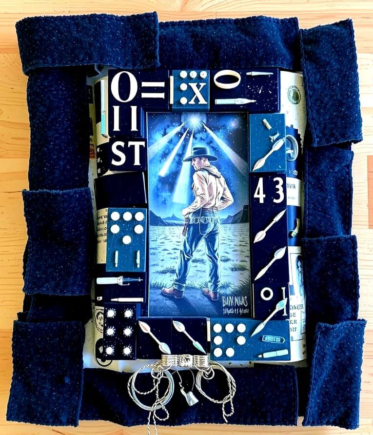 Cowboy Under a Fiery Starry Desert Sky