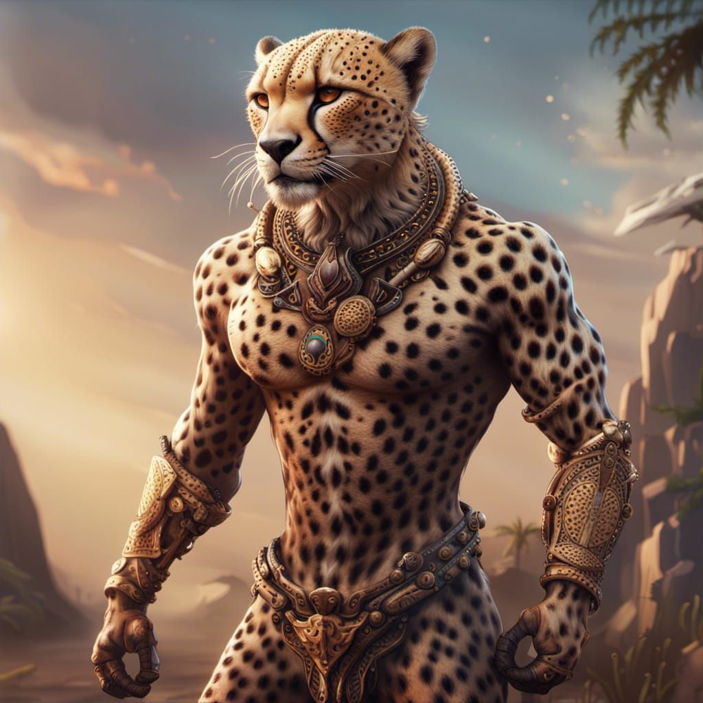 Epic Buff Cheetah in a Fantasy Setting