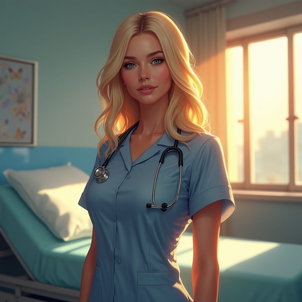 Blonde Nurse in Warm Hospital Light