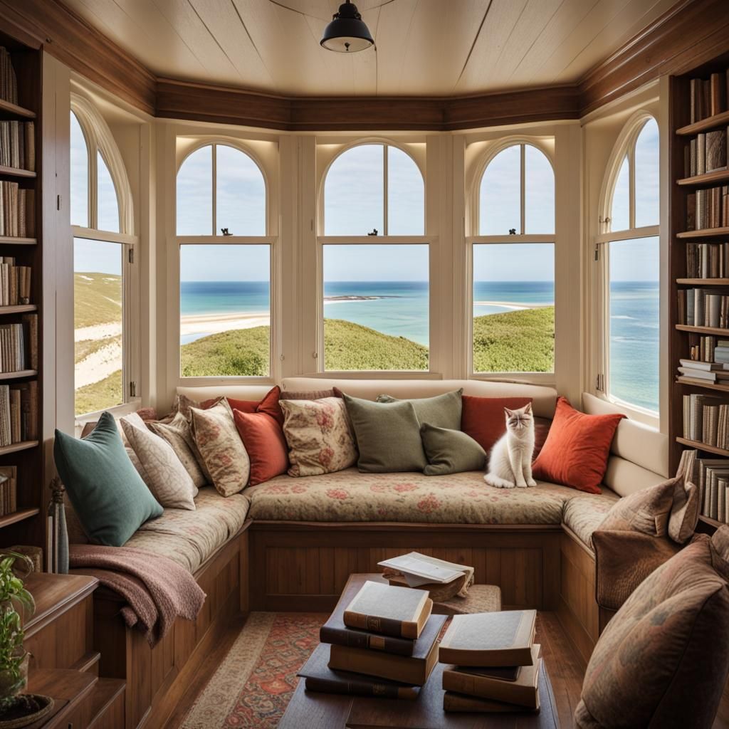 Cozy Cottage Book Nook Overlooking the Beach