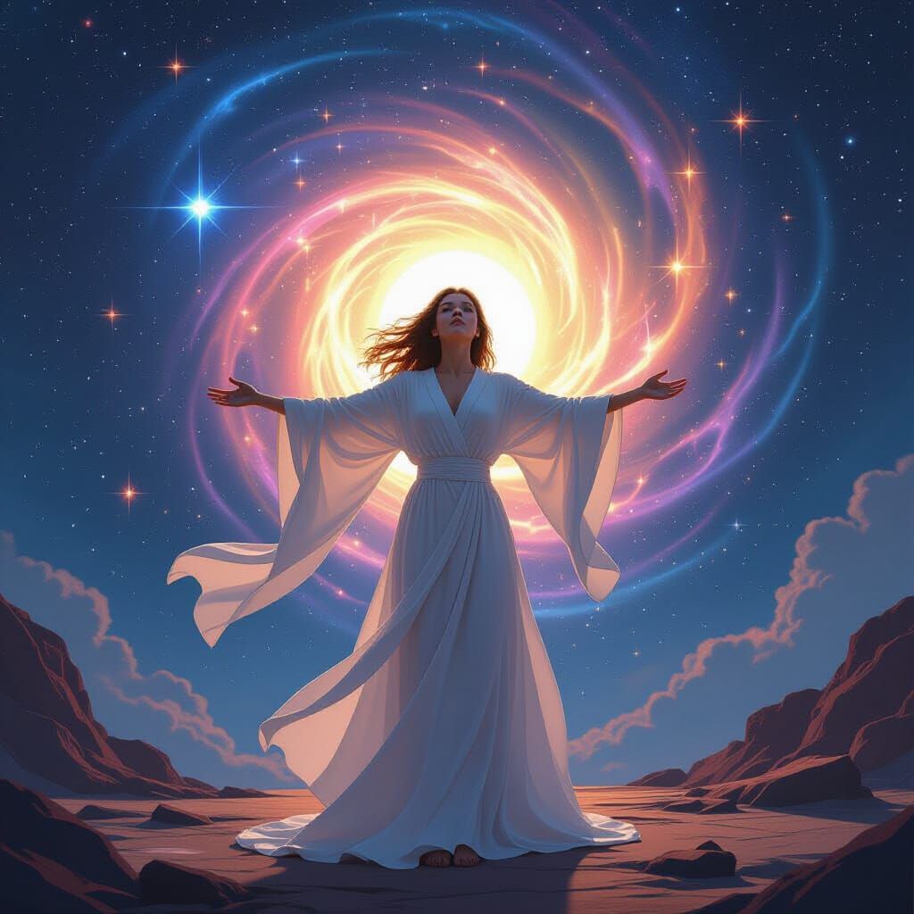 Galactic Girl with Ship Nova in Ethereal Style