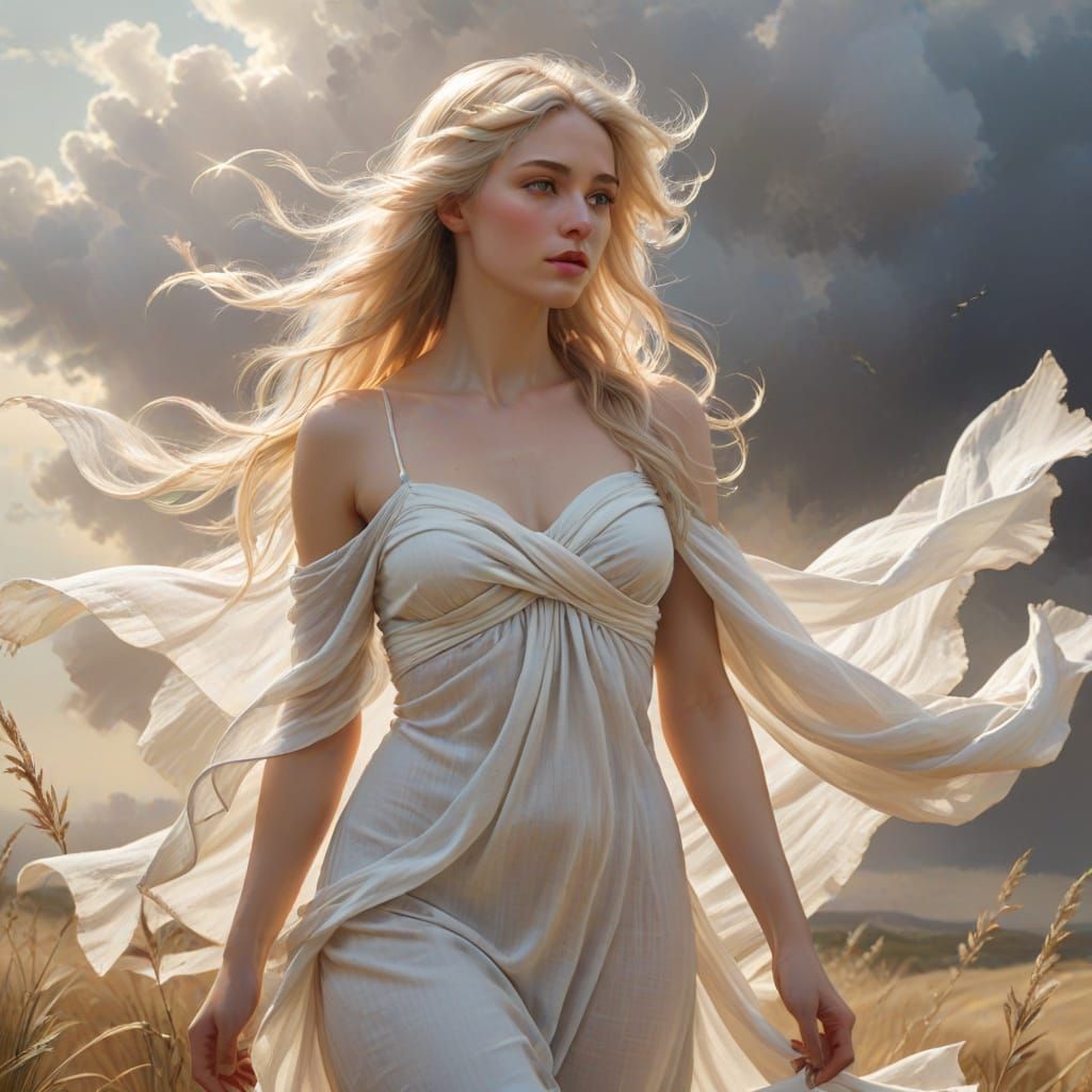 Ethereal Warrior Maiden in Bouguereau-Inspired Digital Paint...