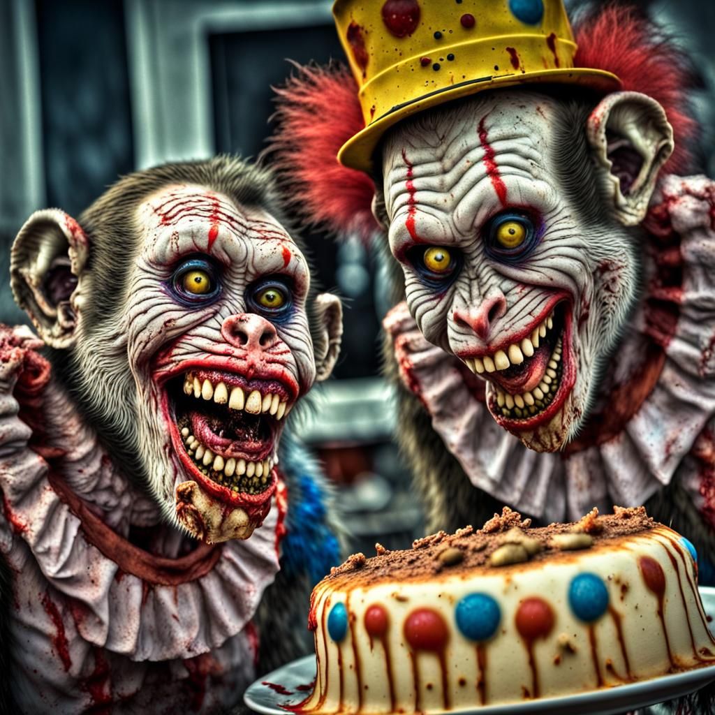 Hyperrealistic Zombie Monkey Clowns Feast on Roadkill