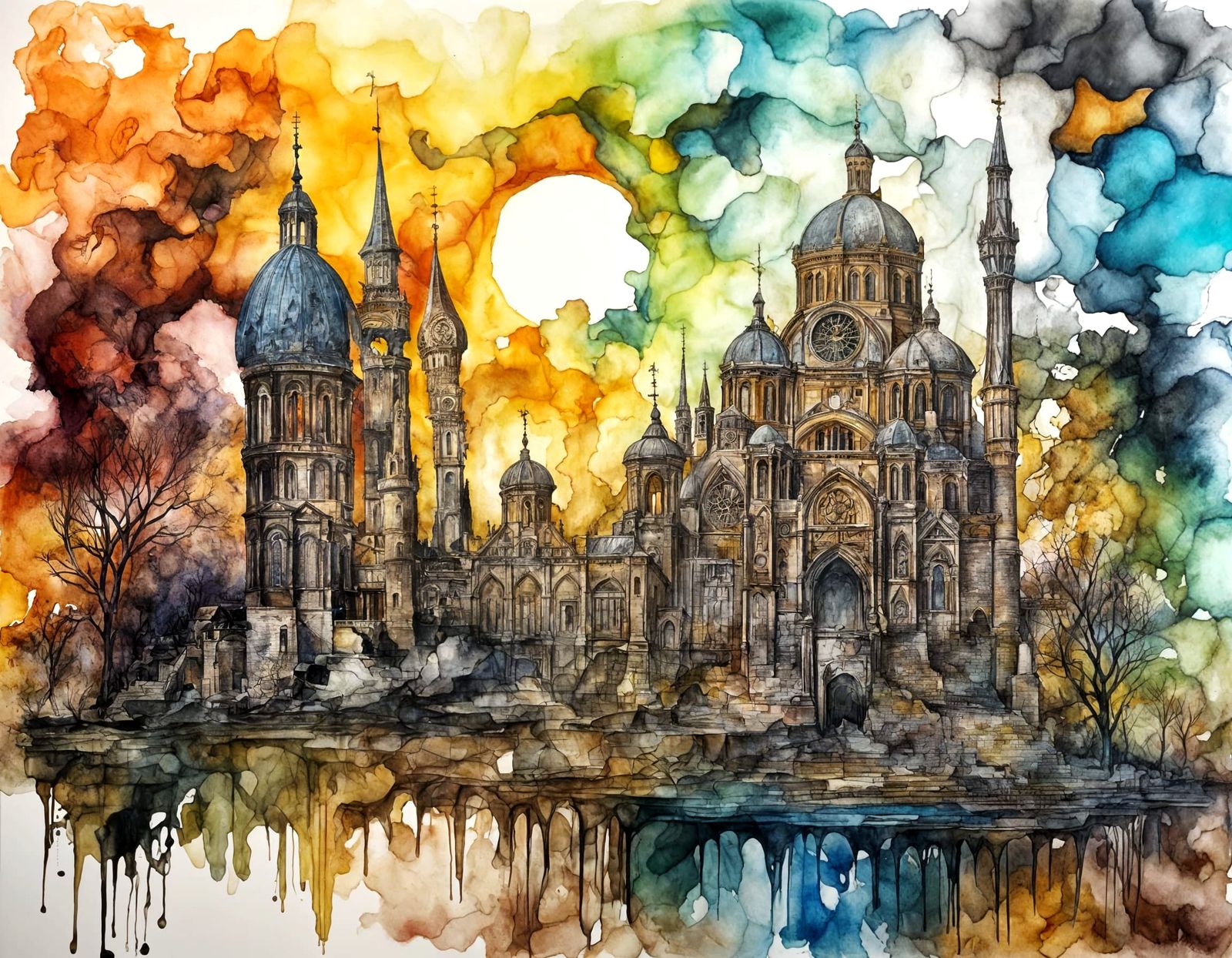 Surreal Historical Masterpiece in Vibrant Alcohol Ink