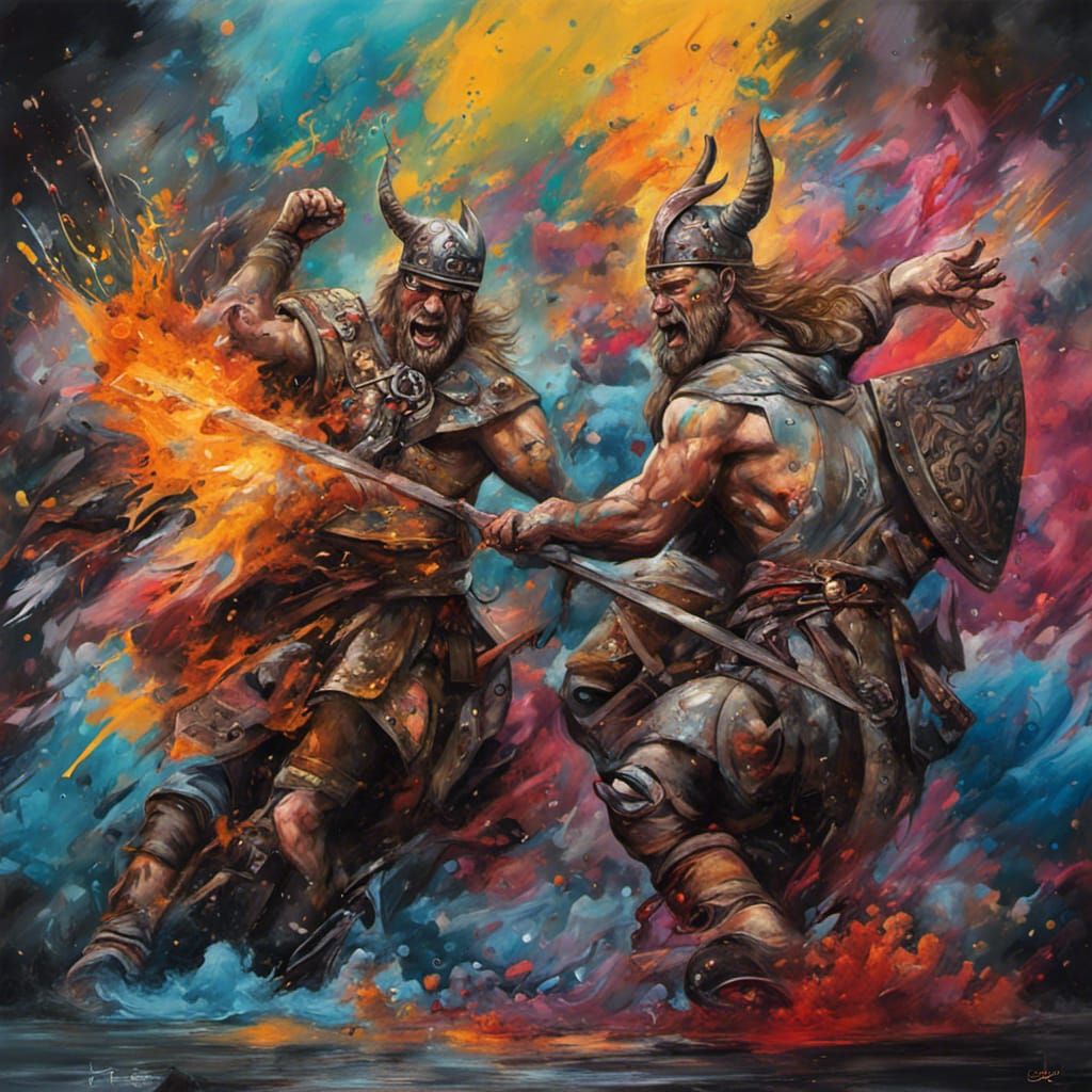 Viking Warriors in Battle as Graffiti Art