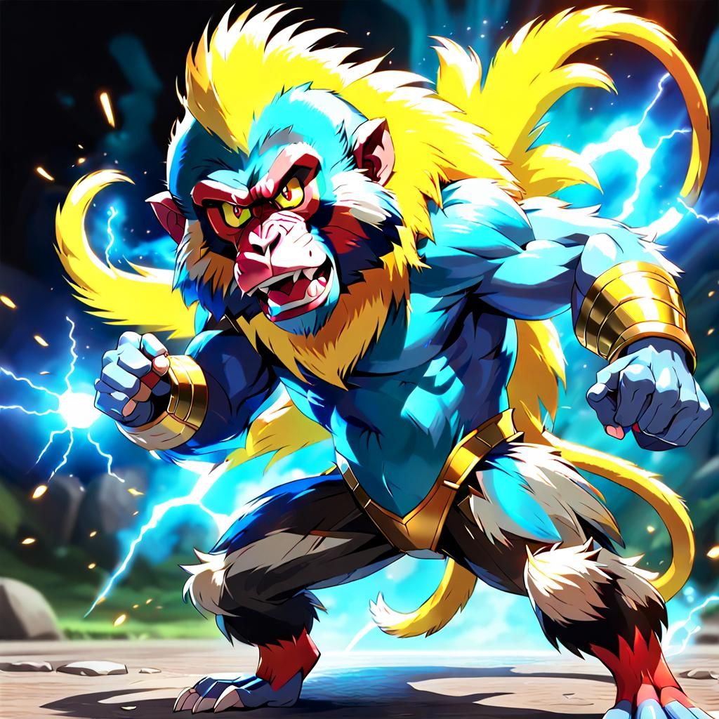 Electric Mandrill Pokémon in Dynamic Punching Pose