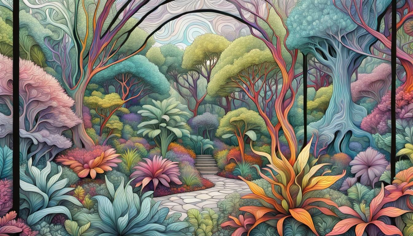 Glasgow Botanic Gardens: Ink Drawing in Pastel Colors