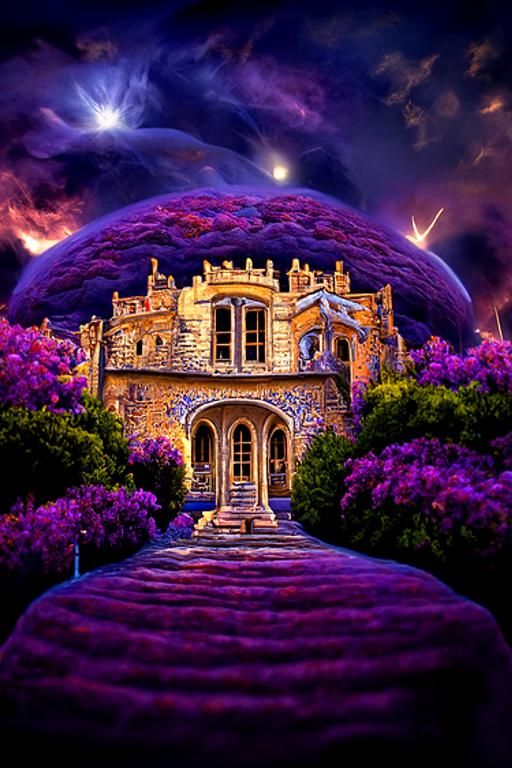 Ethereal Castle Manor House in a Bioluminescent Garden