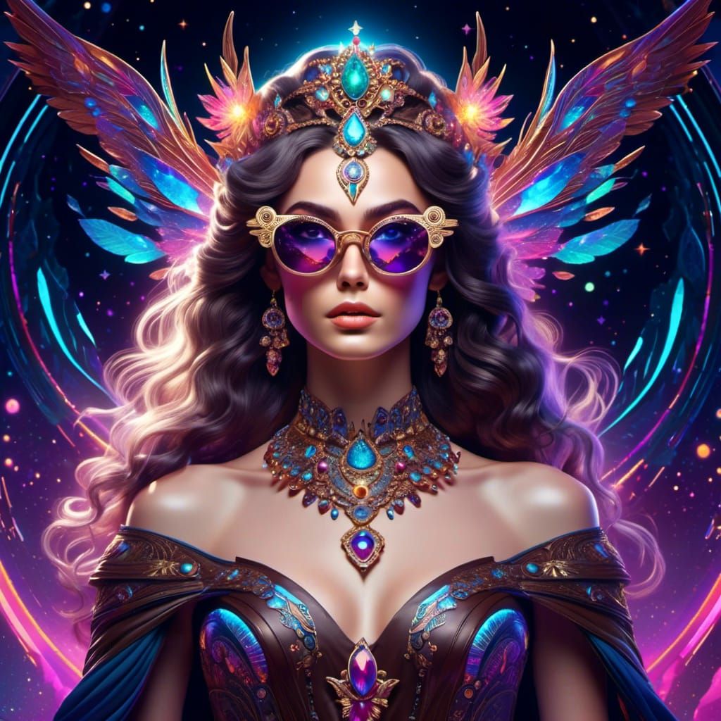 Cosmic Queen with Glasses in Mystical Fantasy Style