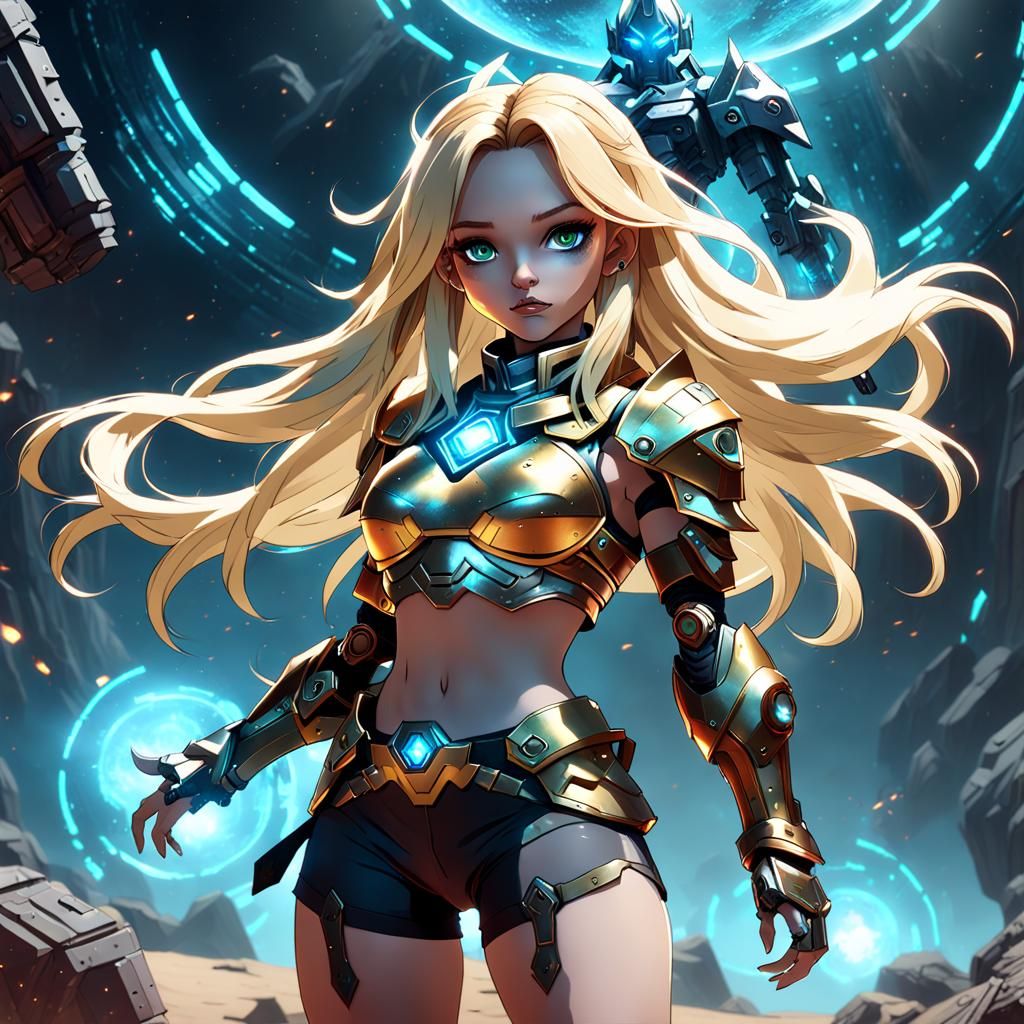 cute cosmic girl lord of the abyss, short_shorts, midriff, l...