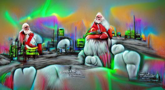 Santa Claus in Neon Aurora, Hyperrealistic Matte Painting
