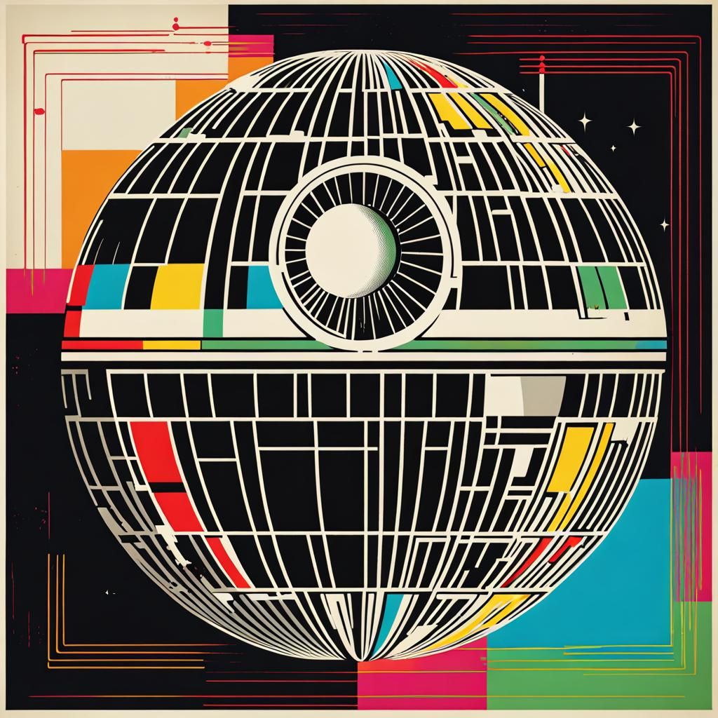 Death Star Screen Print in Geometric Bauhaus Style
