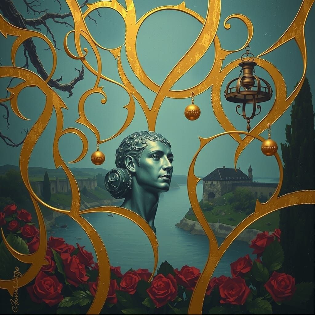 Victorian Figure in Dreamlike French Landscape