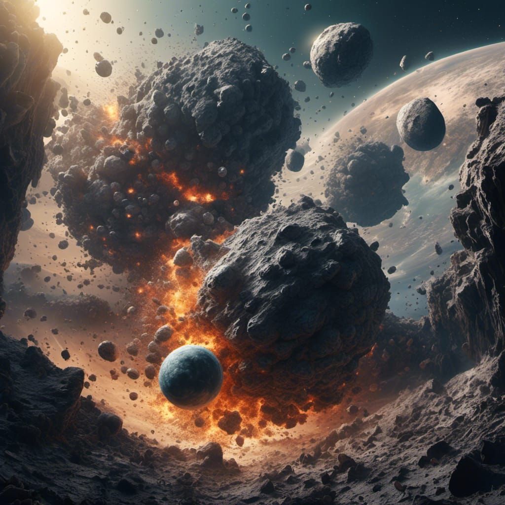 Asteroid Collision in Deep Space: Digital Matte Painting