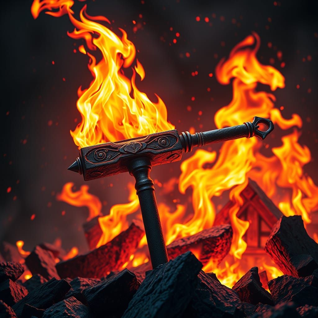 Fiery Branding Iron in Anime Style