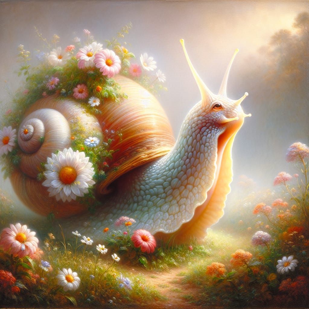 Romantic Snail in Enchanted Meadow